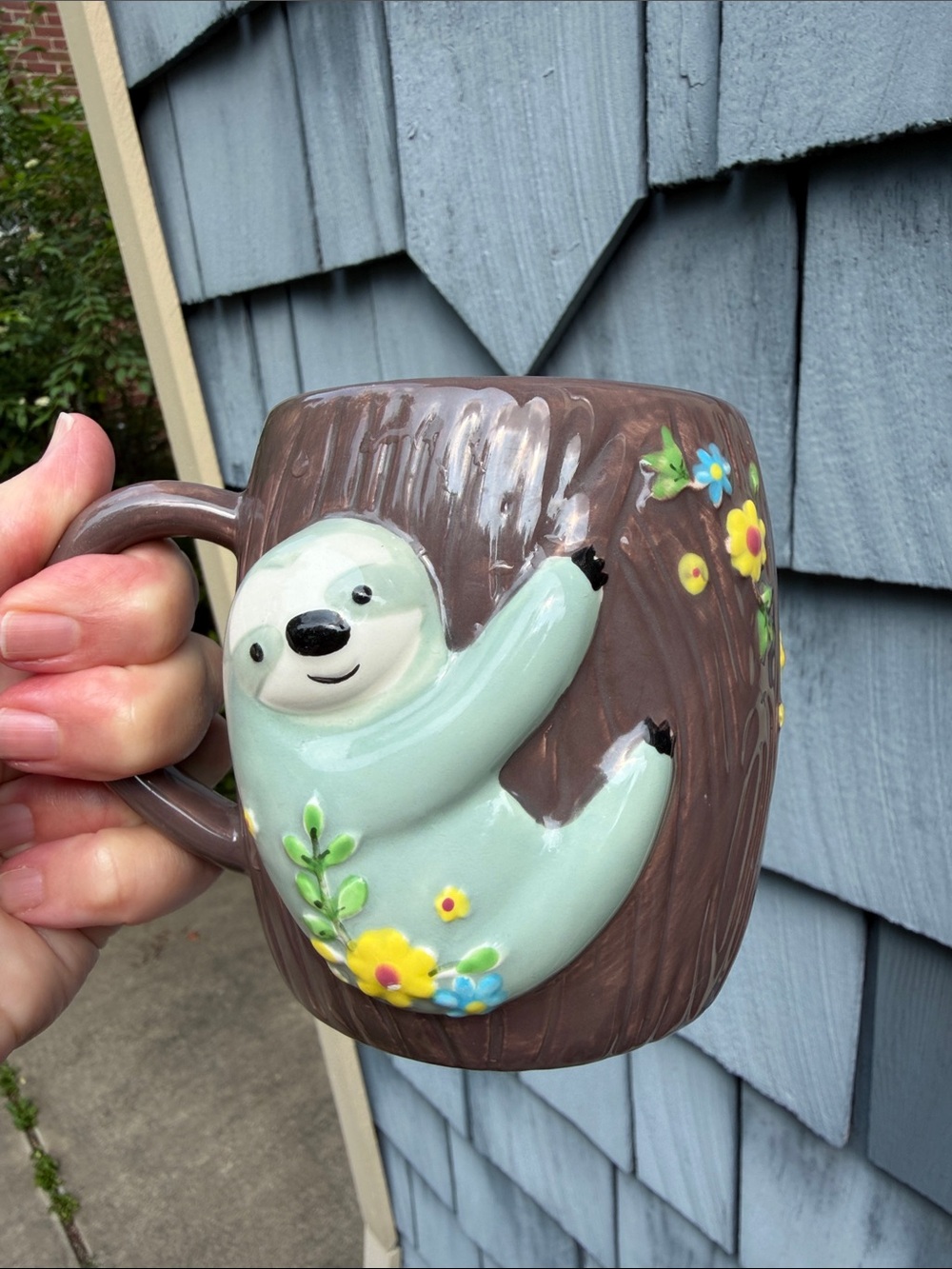 Sloth Ceramic Coffee Mug - Brown with Mint Sloth Design